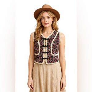 Handmade‎ Floral Vest Cottagecore Boho Festival Western Embroidered XS/S